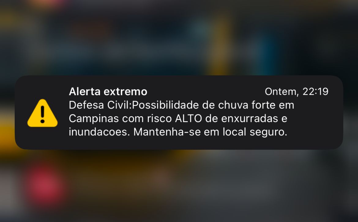 Alerta surpresa da Defesa Civil assusta campineiros; Veja como novo sistema funciona