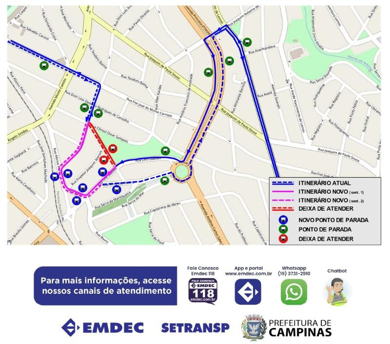 Emdec altera itinerário de linha de ônibus em Campinas