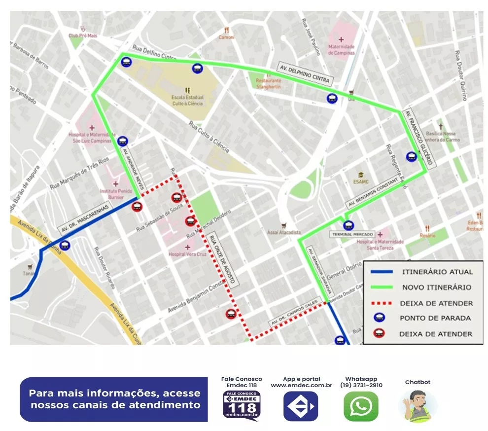 Linha de ônibus tem novo itinerário no Centro e passa a atender o Mercado Municipal